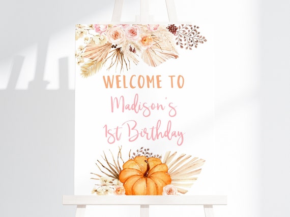 Editable Pumpkin Birthday Welcome Sign Pumpkin First Birthday Boho Pumpkin Birthday Fall Autumn 1st Birthday Printable Digital A641 Il_570xn