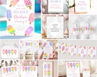 Editable Popsicle Birthday Invitation Bundle Popsicle Birthday Invite Pop On Over Chill With Us Girl Popsicle Party Ice Cream Digital A674