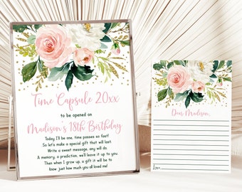 Editable Pink Floral Birthday Time Capsule Pink Gold Floral Miss Onederful Boho Floral Wild One Girl First Birthday Printable Digital A561