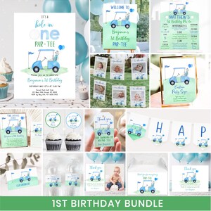 Hole In One Birthday Invitation Bundle Golf First Birthday Par-tee Golf 1st Birthday Boy First Birthday Golf Party Decorations Editable A695