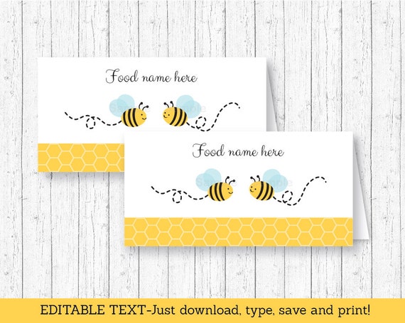 Bumble Bee Baby Shower Tent Cards / Food Labels / Place Cards / Bee Baby Shower / INSTANT DOWNLOAD Editable PDF A214 Il_570xn