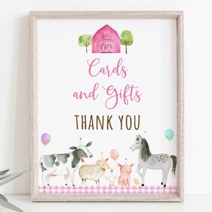 Rose ferme anniversaire cartes & cadeaux signe fille ferme fête Decor basse-cour anniversaire ferme animaux ballons or rose imprimable téléchargement numérique A629