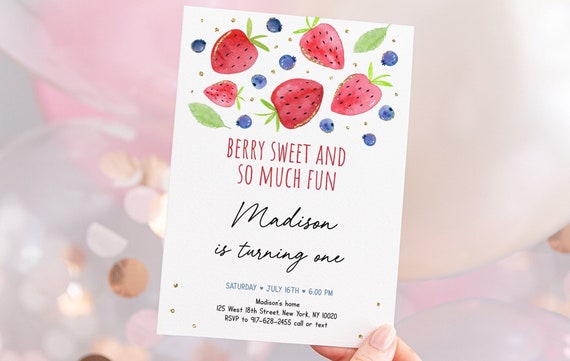 Editable Berry Sweet Birthday Invitation Strawberry Birthday Blueberry Birthday Strawberry Picking Farmers Market Digital Download A670 Il_570xn