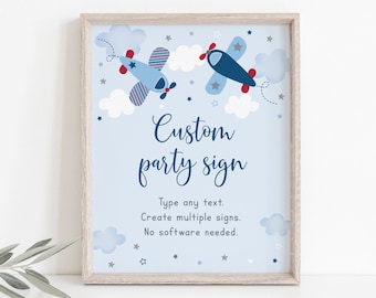 Editable Airplane Birthday Sign Party Sign Time Flies Airplane Party Airplane Baby Shower Boy Baby Shower Stars Clouds Instant Download A566