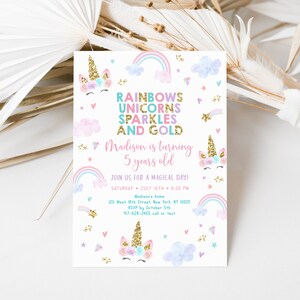 Editable Unicorn Rainbow Birthday Invitation Unicorns Rainbows Sparkles ...