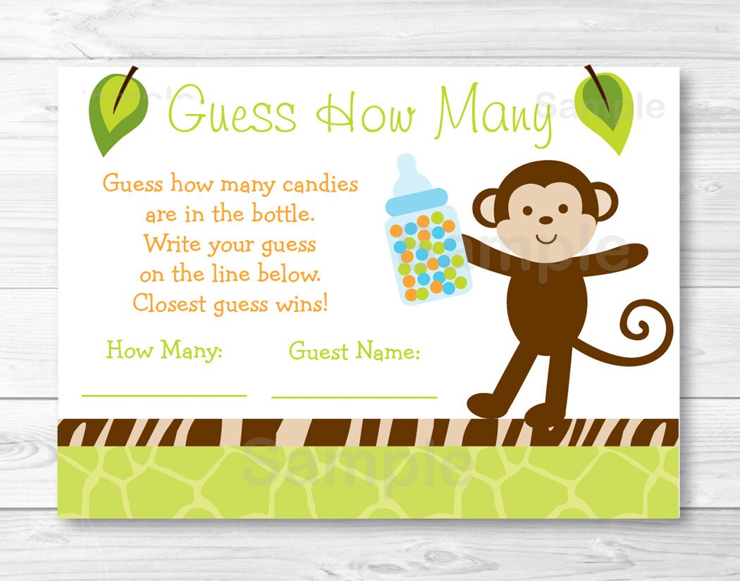 Jungle Monkey Guess How Many Baby Shower Game Monkey Baby Etsy Jungle Monkey Guess How Many Baby Shower Game Monkey Baby Etsy