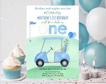 Hole in One Birthday Invitation, Golf First Birthday Par-tee, Editable Digital A695