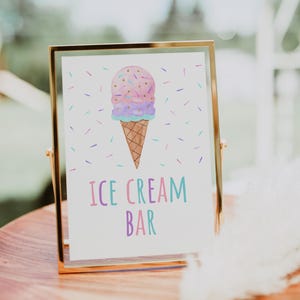 Eis Bar Zeichen Eis Geburtstag Mädchen Eis Party Moderne Aquarell Eistüte Printable Digitaler Download A673
