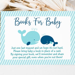 Walvisboek aanvraagkaarten walvis babyshower nautische babyshower jongen babyshower boeken voor baby digitale afdrukbare Instant Download A160