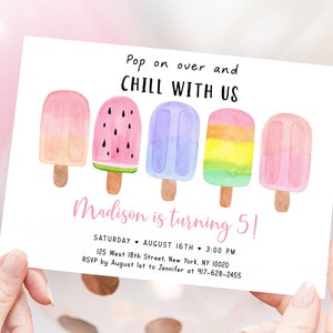 Editable Popsicle Birthday Invitation Popsicle Birthday Invite Pop On Over Chill With Us Girl Popsicle Party Ice Cream Digital A674