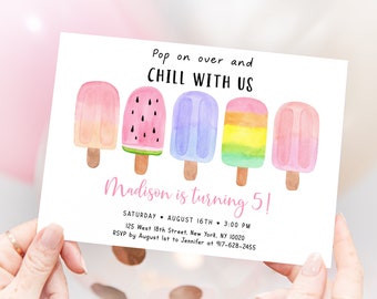 Editable Popsicle Birthday Invitation Popsicle Birthday Invite Pop On Over Chill With Us Girl Popsicle Party Ice Cream Digital A674