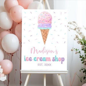 Editable Ice Cream Shop Sign, Girl Ice Cream Birthday Welcome, Ice Cream Parlor Sign, Summer, Pink Purple, Digital Download A673