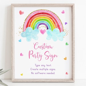 Editable Rainbow Birthday Sign Party Sign Girls Rainbow Party Pink Gold Rainbow Clouds Hearts Watercolor Rainbow Digital Download A661 image 1