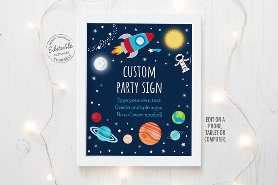 EDITABLE Space Birthday Party Sign Astronaut Planet Outer Space Birthday Party Solar System Rocket Ship Printable Digital Corjl A528 Il_570xn