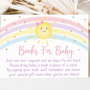 Sunshine Rainbow-boekaanvraagkaarten Sunshine Rainbow Baby Shower Pastel Rainbow-boeken voor baby Digitale afdrukbare Instant Download A599