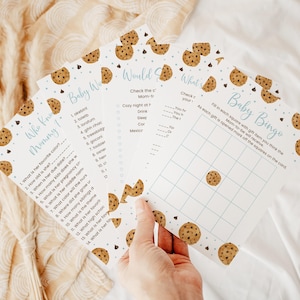 Bearbeitbares Little Cookie-Babypartyspielpaket, Set mit 15 Spielen, Keksen und Milch Blue Boy-Babyparty, digitaler Download A737