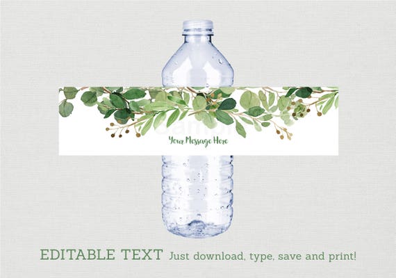Green Floral Water Bottle Labels / Floral Baby Shower / Watercolor Floral / Watercolor Leaves / INSTANT DOWNLOAD Editable PDF A178 Il_570xn