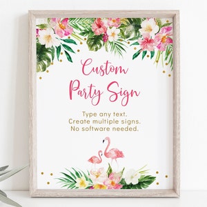 Editable Flamingo Baby Shower Sign Tropical Floral Pink & Gold Girl Baby Shower Custom Sign Digital Printable Instant Download Corjl A454