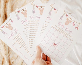 Bewerkbare Boho Baby Sprinkle Spelletjesbundel, Set van 15 Spelletjes, Babykleding in Blush Pink, Babyshower voor een meisje, Digitaal A759