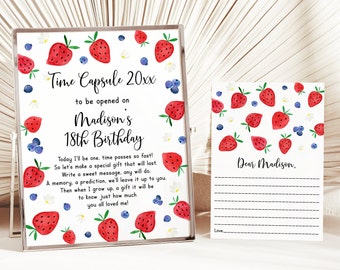Editable Strawberry Blueberry First Birthday Time Capsule Berry Sweet Strawberry Party Blueberry Birthday Berry Party Digital Download A701