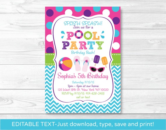 girls pool party invitation pool party invitation pool etsy