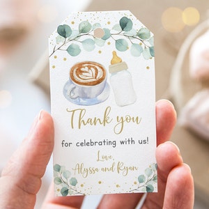 Editable Baby Is Brewing Favor Tags Thank You Tags Coffee Baby Shower Greenery Gender Neutral Coed Baby Shower Digital Download A601