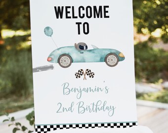 Race Car Birthday Welcome Sign Two Fast Birthday Racing Party Blue Racing Car Boy 2nd Birthday Editable Printable Digital Download A688