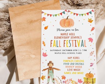Editable Fall Festival Invitation Fall Harvest Invite School Fall Festival Flyer Fall Church Party Community Event Pumpkin Leaves A704