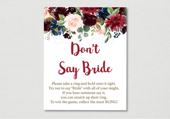 Fall Burgundy & Navy Floral Don't Say Bride Game / Floral Bridal Shower / Bridal Shower Ring Game / Printable INSTANT DOWNLOAD B132 Il_570xn