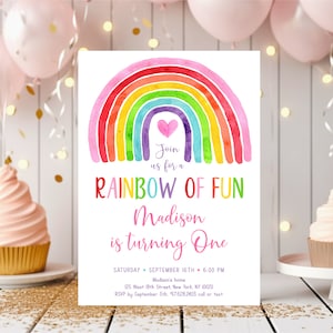 Editable Rainbow Birthday Invitation Girl Rainbow Party Rainbow First Birthday Invite Modern Boho Rainbow Digital Download A661