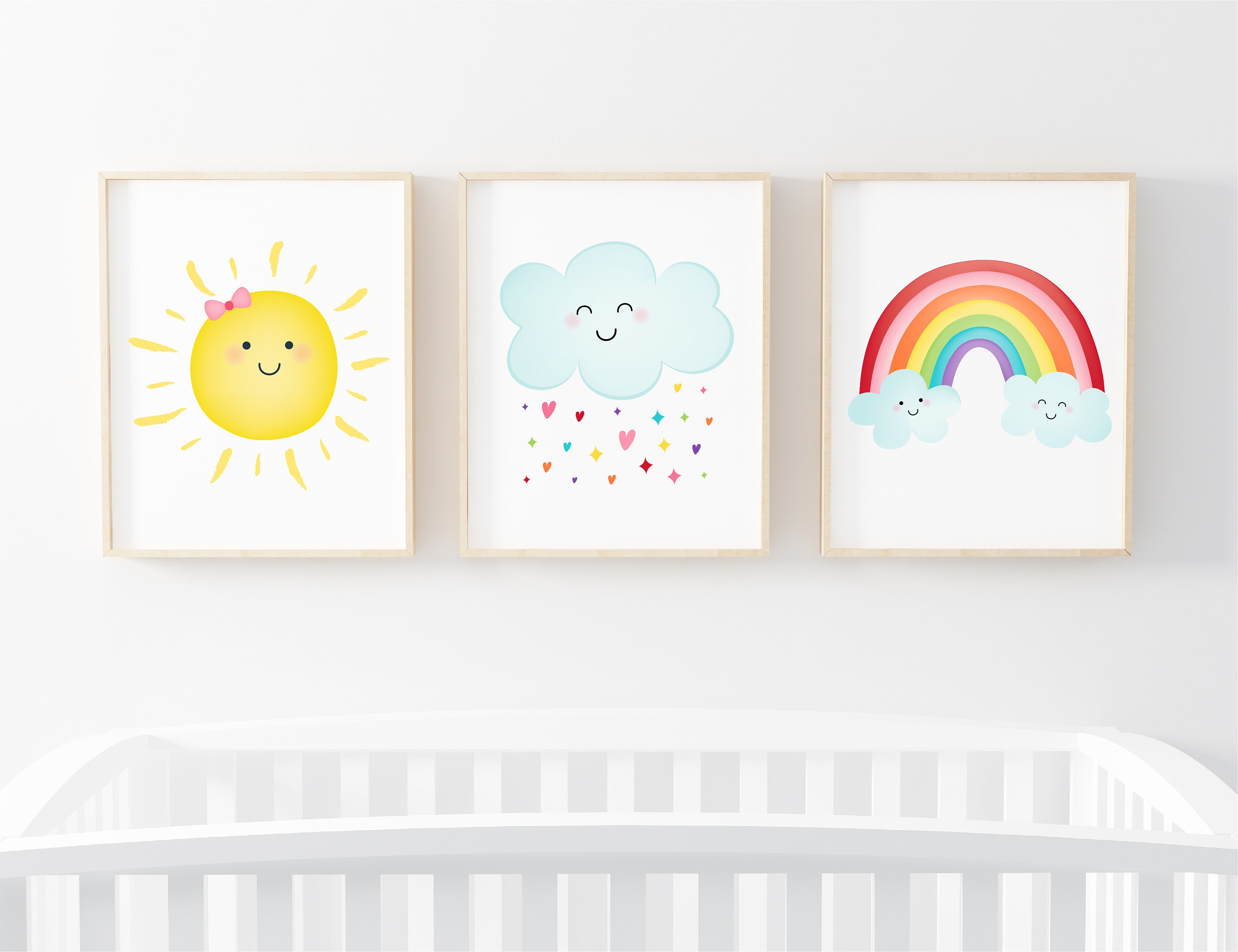 Set of 3 Prints Personalized Gifts Above Bed Decor Kids Wall Art Poster  Rainbow Nursery Name Sign Art For Kids Hub 