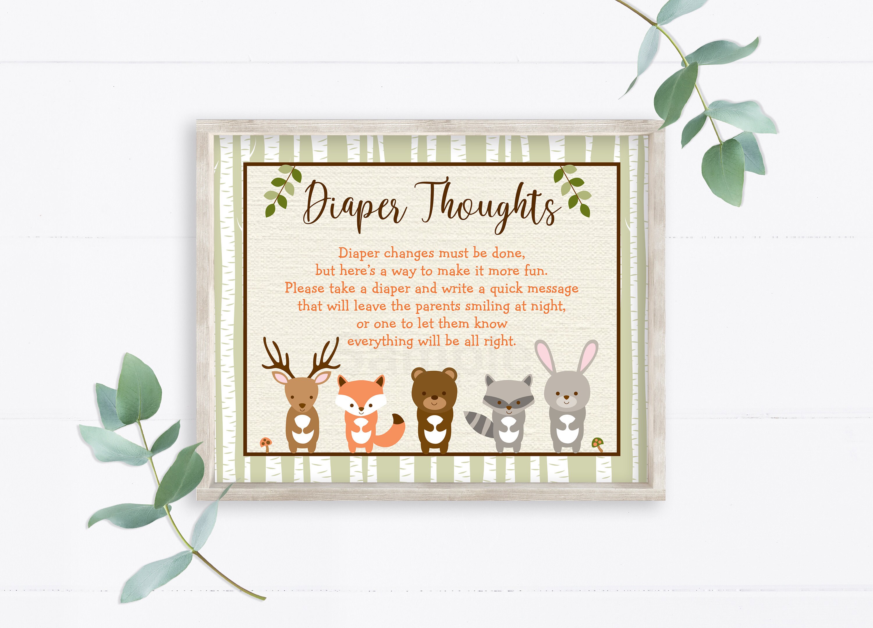 Woodland Diaper Thoughts Sign Woodland Baby Shower Woodland | Etsy
