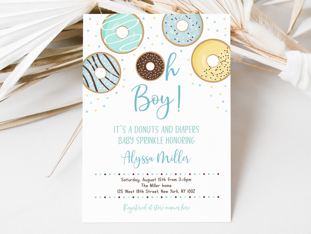 Editable Donut Baby Sprinkle Invitation, Donuts &amp; Diapers, Baby Boy ...