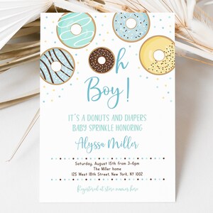 Editable Donut Baby Sprinkle Invitation, Donuts &amp; Diapers, Baby Boy ...