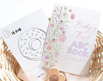 Baby's First ABC Book, Wildflower Baby Shower Alphabet Book, Baby Shower Coloring Pages, Baby Shower Coloring Activity Digital Download A727