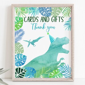 Dinosaur Cards and Gifts Birthday Sign T-Rex Birthday Dinosaur Party Dinosaur Safari Green Blue Watercolor Dinosaurs Digital Download A663