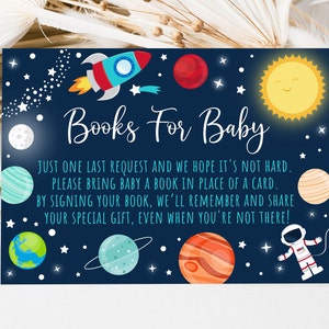 Weltraum-Baby-Dusche-Buch Anfrage Karten Astronaut Planet Weltraum Sonnensystem Rakete Schiff Bücher für Baby Printable Instant Download A528