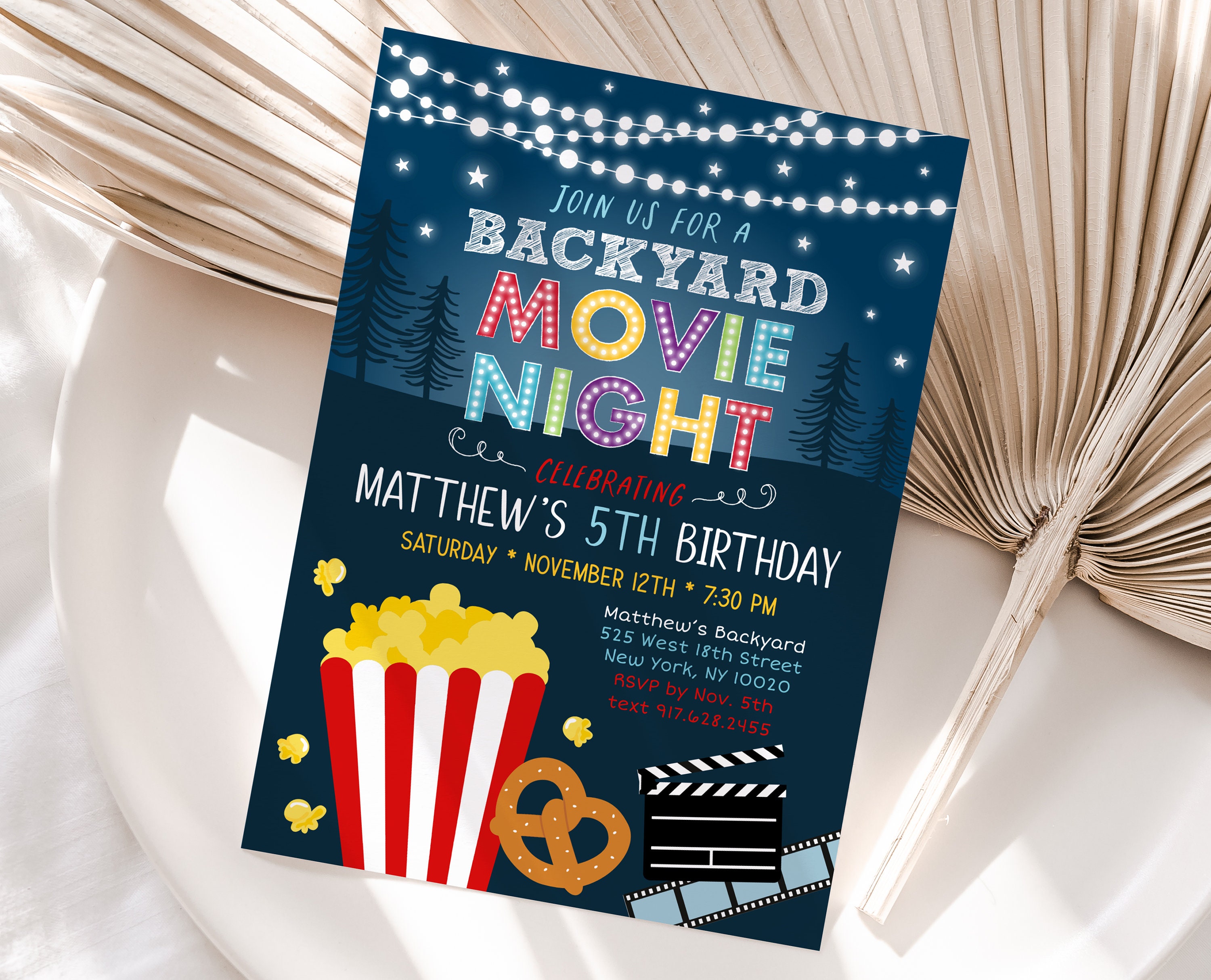 Editable Backyard Movie Night Birthday Invitation Movie Under the Stars ...