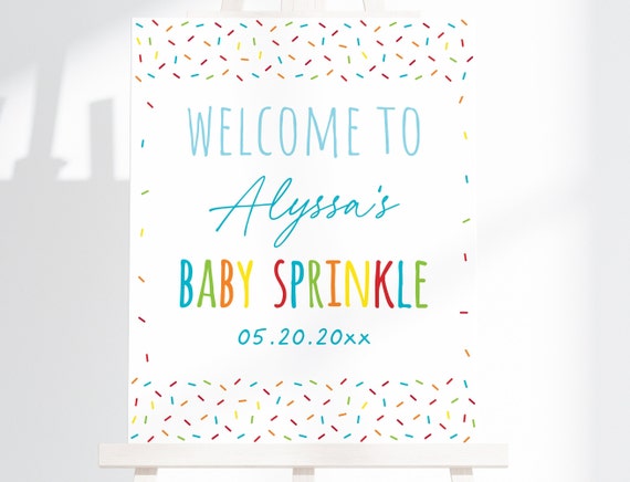 Editable Blue Baby Sprinkle Welcome Sign Baby Boy Sprinkle Rainbow Sprinkle Printable Digital, Instant Download Template A110 Il_570xn