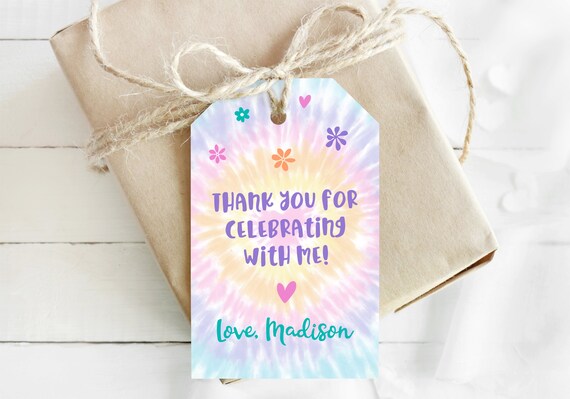 Editable Tie Dye Birthday Thank You Tags Favor Tags Girls Tie Dye Party Pink Rainbow Pastel Peace Love Boho Hippie Printable Digital A570 Il_570xn