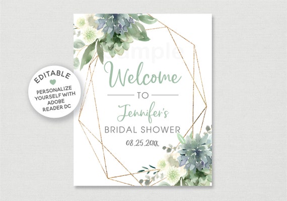 Geometric Succulent Bridal Shower Welcome Sign / White & Green Floral / Greenery Bridal Shower Welcome / EDITABLE PDF B137 Il_570xn