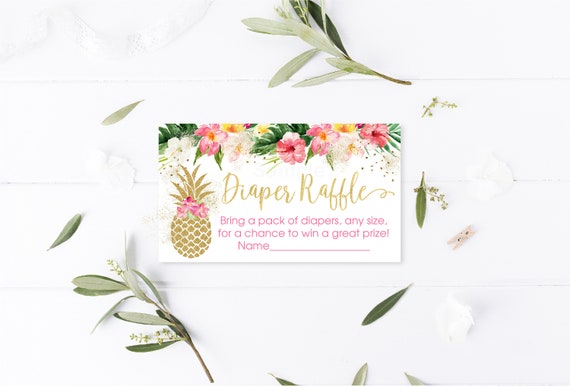 Pineapple Baby Shower Diaper Raffle Cards Tropical Floral Baby Shower Gold Glitter Pineapple Girl Baby Shower Digital Instant Download A494 Il_570xn
