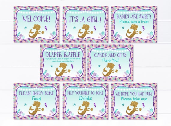 Mermaid Baby Shower Signs Under The Sea Baby Shower Teal Etsy