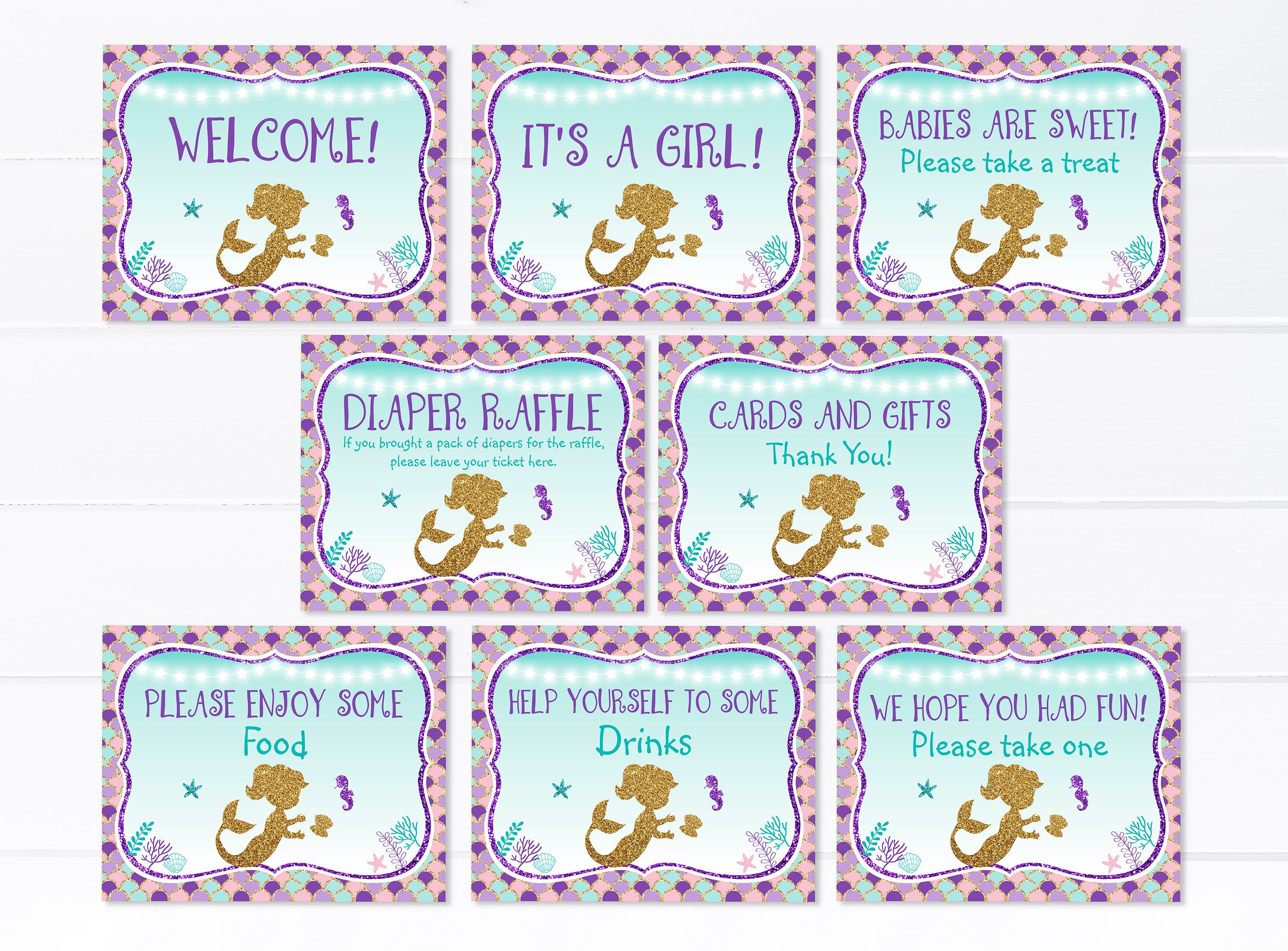 Personalized Welcome Sign Baby Shower Table Sign Sea Starfish Ocean Animals Beach Shower MER1 Mermaid 8x10 Printable Shower Decor