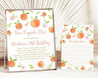 Editable Peach Birthday Time Capsule Sign First Birthday Time Capsule Sweet As A Peach First Birthday Watercolor Peach Digital A668