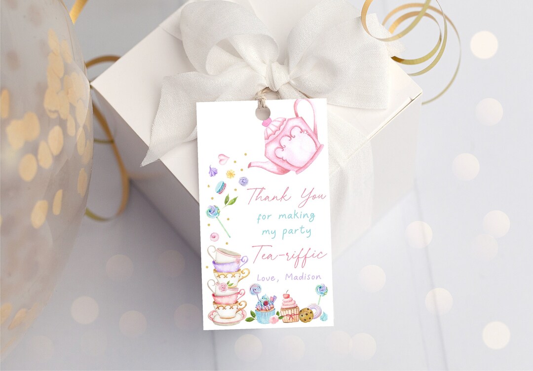 Editable Tea Party Birthday Favor Tags Thank You Tags Etsy