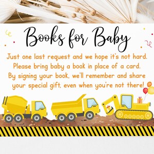 Boek verzoekkaarten bouw babyshower Bouwvrachtwagens Graafmachine Kiepwagen Jongen Babyshower Boeken voor baby Digitale download A605