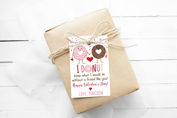 Editable Donut Valentine's Day Tags Friendship Valentine's Day Treat Tags School Valentine Tags Hearts Pink Red Digital Printable Il_570xn