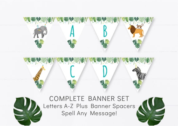 safari animals birthday banner a z alphabet numbers banner first happy birthday banner zoo green boy blue jungle decor printable 0163 garlands flags bunting paper party supplies stokfella com
