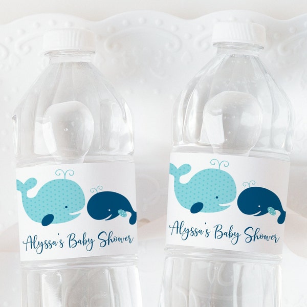 Editable Whale Water Bottle Labels Whale Baby Shower Nautical Baby Shower Boy Baby Shower Digital Printable Instant Download Template A160